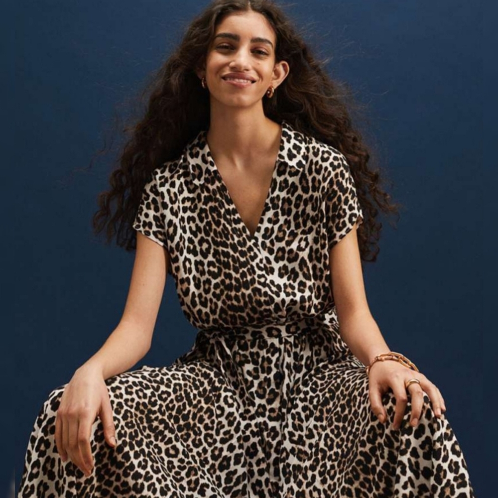 H&M Leopard Print Midi Dress, size Small